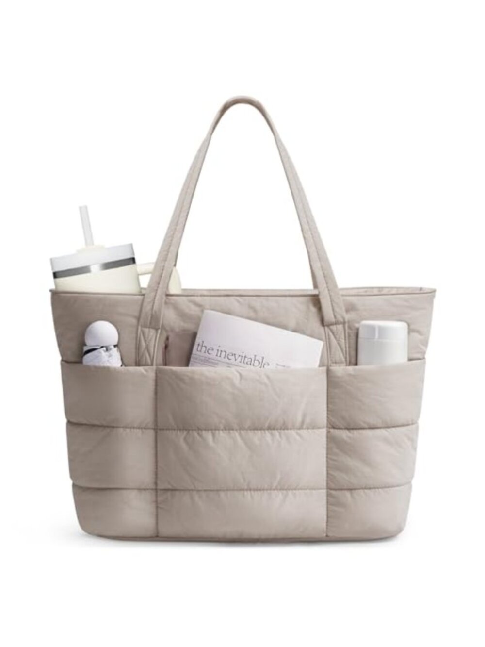 Quilted Puffer Tote Bag Nylon Lightweight Travel Work Laptop Bag